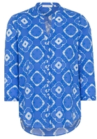 ETERNA DRIEKWART MOUW BLOUSE MODERN CLASSIC POPELINE BLAUW / WIT PRINT