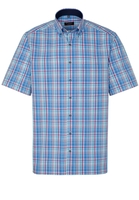 ETERNA KORTE MOUW OVERHEMD COMFORT FIT POPELINE TURKOOIS / ROOD GERUIT