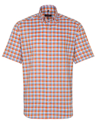 ETERNA KORTE MOUW OVERHEMD MODERN FIT OXFORD ORANJE / LICHTBLAUW