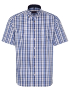 ETERNA KORTE MOUW OVERHEMD MODERN FIT POPELINE BEIGE/BLAUW PRINT