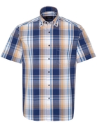 ETERNA KORTE MOUW OVERHEMD REGULAR FIT POPELINE BLAUW/GEEL GERUIT