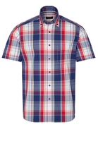 ETERNA KORTE MOUW OVERHEMD REGULAR FIT POPELINE ROOD/BLAUW GERUIT