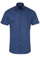 ETERNA KORTE MOUW OVERHEMD SLIM FIT POPELINE BLAUW/WIT PRINT
