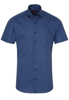 ETERNA KORTE MOUW OVERHEMD SLIM FIT POPELINE BLAUW/WIT PRINT