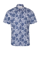 ETERNA KORTE MOUW OVERHEMD SLIM FIT UPCYCLING SHIRT LINNEN BLAUW/WIT