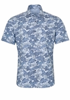 ETERNA KORTE MOUW OVERHEMD SLIM FIT UPCYCLING SHIRT OXFORD BLAUW/WIT