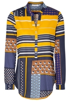 ETERNA LANGE MOUW BLOUSE MODERN CLASSIC NAVY / WIT / BRUIN PRINT