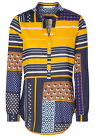 ETERNA LANGE MOUW BLOUSE MODERN CLASSIC NAVY / WIT / BRUIN PRINT