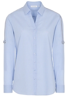 ETERNA LANGE MOUW BLOUSE MODERN CLASSIC STRETCH LICHT BLAUW / WIT