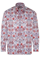 ETERNA LANGE MOUW OVERHEMD COMFORT FIT SATIJNBINDING WIT/ROOD PRINT