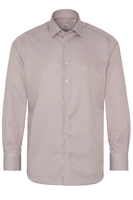 ETERNA LANGE MOUW OVERHEMD MODERN FIT SATIJNBINDING BEIGE / WIT