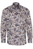 ETERNA LANGE MOUW OVERHEMD MODERN FIT SATIJNBINDING BEIGE/BLAUW PRINT