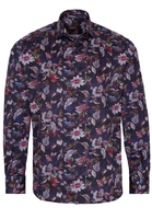ETERNA LANGE MOUW OVERHEMD MODERN FIT SATIJNBINDING DONKERBLAUW PRINT