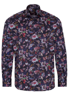 ETERNA LANGE MOUW OVERHEMD MODERN FIT SATIJNBINDING DONKERBLAUW PRINT