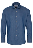 ETERNA LANGE MOUW OVERHEMD MODERN FIT SOFT TAILORING DENIM JEANS BLAUW