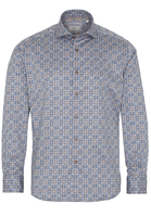ETERNA LANGE MOUW OVERHEMD MODERN FIT TWILL BEIGE / BLAUW PRINT