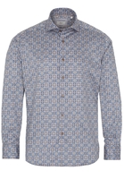 ETERNA LANGE MOUW OVERHEMD MODERN FIT TWILL BEIGE / BLAUW PRINT