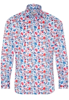 ETERNA LANGE MOUW OVERHEMD MODERN FIT TWILL BLAUW/ROOD PRINT