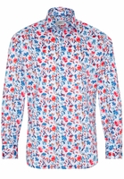 ETERNA LANGE MOUW OVERHEMD MODERN FIT TWILL BLAUW/ROOD PRINT