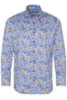 ETERNA LANGE MOUW OVERHEMD MODERN FIT TWILL BRUIN / LICHTBLAUW PRINT