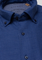 ETERNA LANGE MOUW OVERHEMD MODERN FIT UPCYCLING SHIRT FLANELLE BLAUW