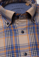 ETERNA LANGE MOUW OVERHEMD MODERN FIT UPCYCLING SHIRT FLANELLE BLAUW