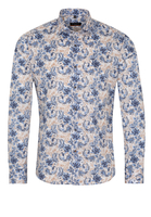 ETERNA LANGE MOUW OVERHEMD SLIM FIT LOTUS SHIRT TWILL BLAUW / BEIGE