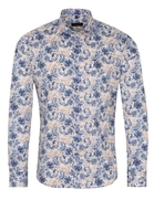 ETERNA LANGE MOUW OVERHEMD SLIM FIT LOTUS SHIRT TWILL BLAUW / BEIGE