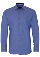 ETERNA LANGE MOUW OVERHEMD SLIM FIT NATTÉ BLAUW MET RELIËF