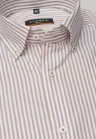 ETERNA LANGE MOUW OVERHEMD SLIM FIT OXFORD BEIGE / WIT GESTREEPT