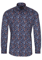ETERNA LANGE MOUW OVERHEMD SLIM FIT OXFORD BLAUW / ORANJE PRINT