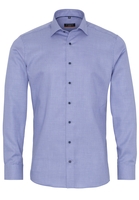 ETERNA LANGE MOUW OVERHEMD SLIM FIT TWILL BLAUW MET RELIËF
