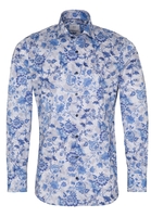 ETERNA LANGE MOUW OVERHEMD SLIM FIT TWILL BLAUW/GRIJS PRINT