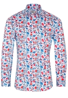ETERNA LANGE MOUW OVERHEMD SLIM FIT TWILL BLAUW/ROOD PRINT