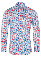 ETERNA LANGE MOUW OVERHEMD SLIM FIT TWILL BLAUW/ROOD PRINT