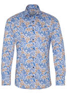 ETERNA LANGE MOUW OVERHEMD SLIM FIT TWILL BRUIN / LICHTBLAUW PRINT