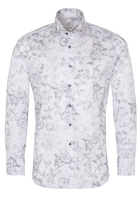 ETERNA LANGE MOUW OVERHEMD SLIM FIT TWILL GRIJS/WIT PRINT