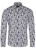 ETERNA LANGE MOUW OVERHEMD SLIM FIT TWILL ZWART/WIT PRINT