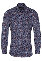 ETERNA LANGE MOUW OVERHEMD SUPER-SLIM OXFORD BLAUW / ORANJE PRINT