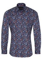 ETERNA LANGE MOUW OVERHEMD SUPER-SLIM OXFORD BLAUW / ORANJE PRINT