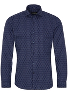 ETERNA LANGE MOUW OVERHEMD SUPER-SLIM POPELINE BLAUW/ GROEN PRINT