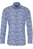 ETERNA LANGE MOUW OVERHEMD SUPER-SLIM POPELINE BLAUW/BEIGE PRINT