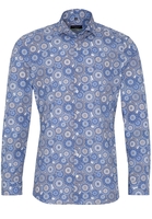 ETERNA LANGE MOUW OVERHEMD SUPER-SLIM POPELINE BLAUW/BEIGE PRINT
