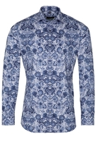 ETERNA LANGE MOUW OVERHEMD SUPER-SLIM SATIJNBINDING BLAUW/WIT PRINT