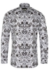 ETERNA LANGE MOUW OVERHEMD SUPER-SLIM SATIJNBINDING ZWART/WIT PRINT