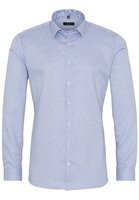 ETERNA LANGE MOUW OVERHEMD SUPER-SLIM TWILL BLAUW MET RELIËF