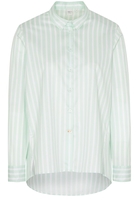 LANGE MOUW BLOUSE 1863 BY ETERNA - PREMIUM TWILL GROEN/WIT GESTREEPT