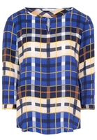 ETERNA DREIVIERTELARM BLUSE MODERN CLASSIC VISKOSE BLAU KARIERT