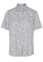 ETERNA KURZARM BLUSE MODERN CLASSIC SATINBINDUNG WEISS/BRAUN BEDRUCKT