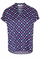 ETERNA KURZARM BLUSE MODERN CLASSIC SATINGEWEBE MARINE/PINK/WEISS